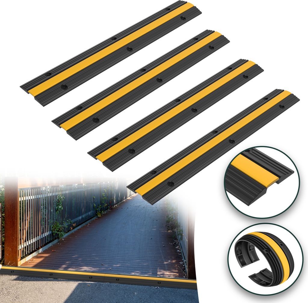 LARS360 4er 1m Boden Kabelbrücke Fussboden Kabelkanal Flexibler Modular gefertigte Kabelschlauch Kabelabdeckung PVC Bodenkabelschutz Boden-Kabelsc...