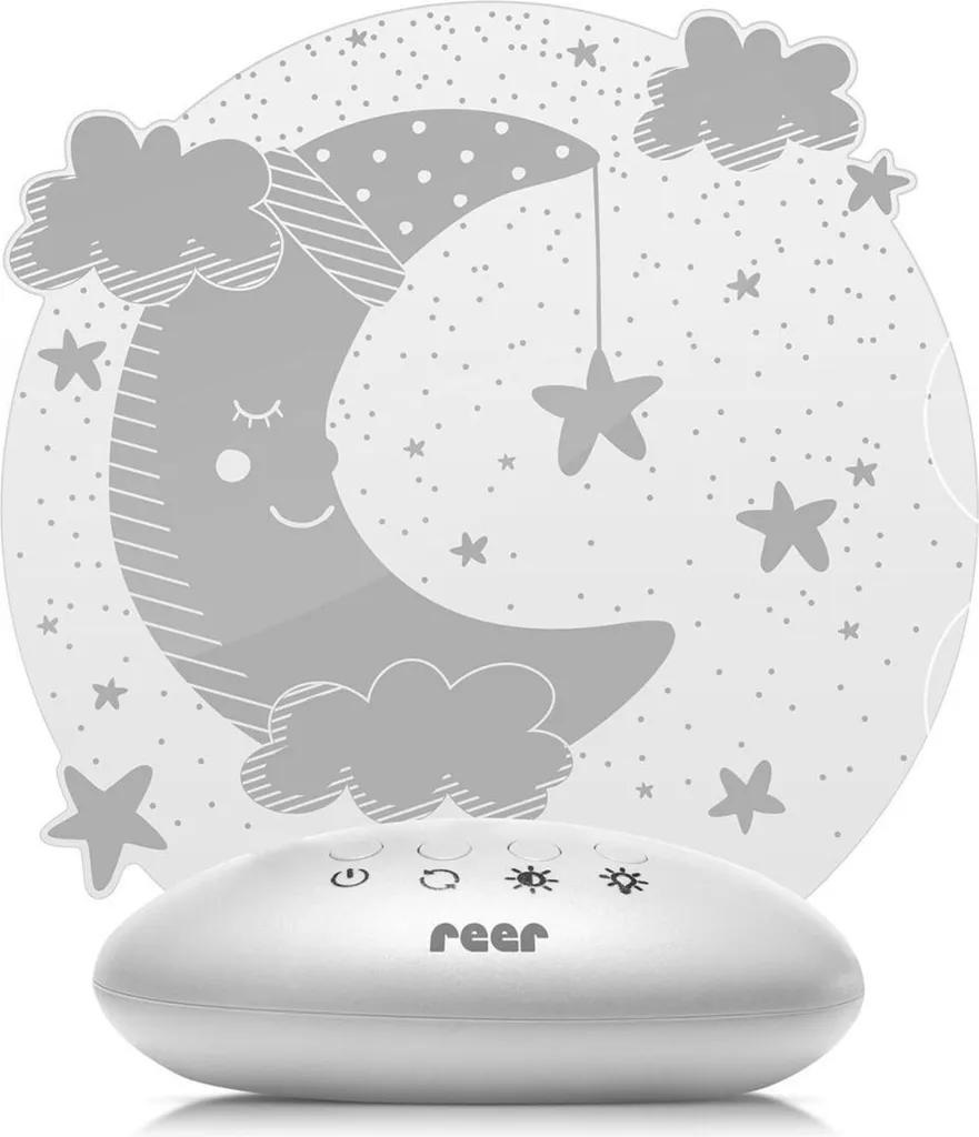reer ColourLumy Mond Beruhigungslicht, Nachtlicht Kinder, Schlummerlicht, Lampe, Farbwechsel, Timer-Funktion, Acrylglas-Scheibe, Grau, 52121