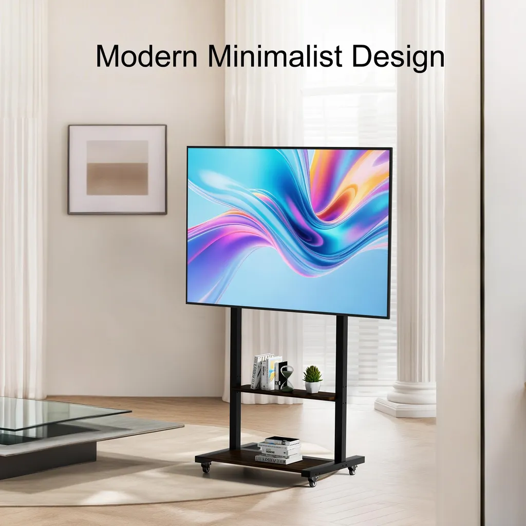 Meuble support TV sur pied réglable avec double tablette noire Série V