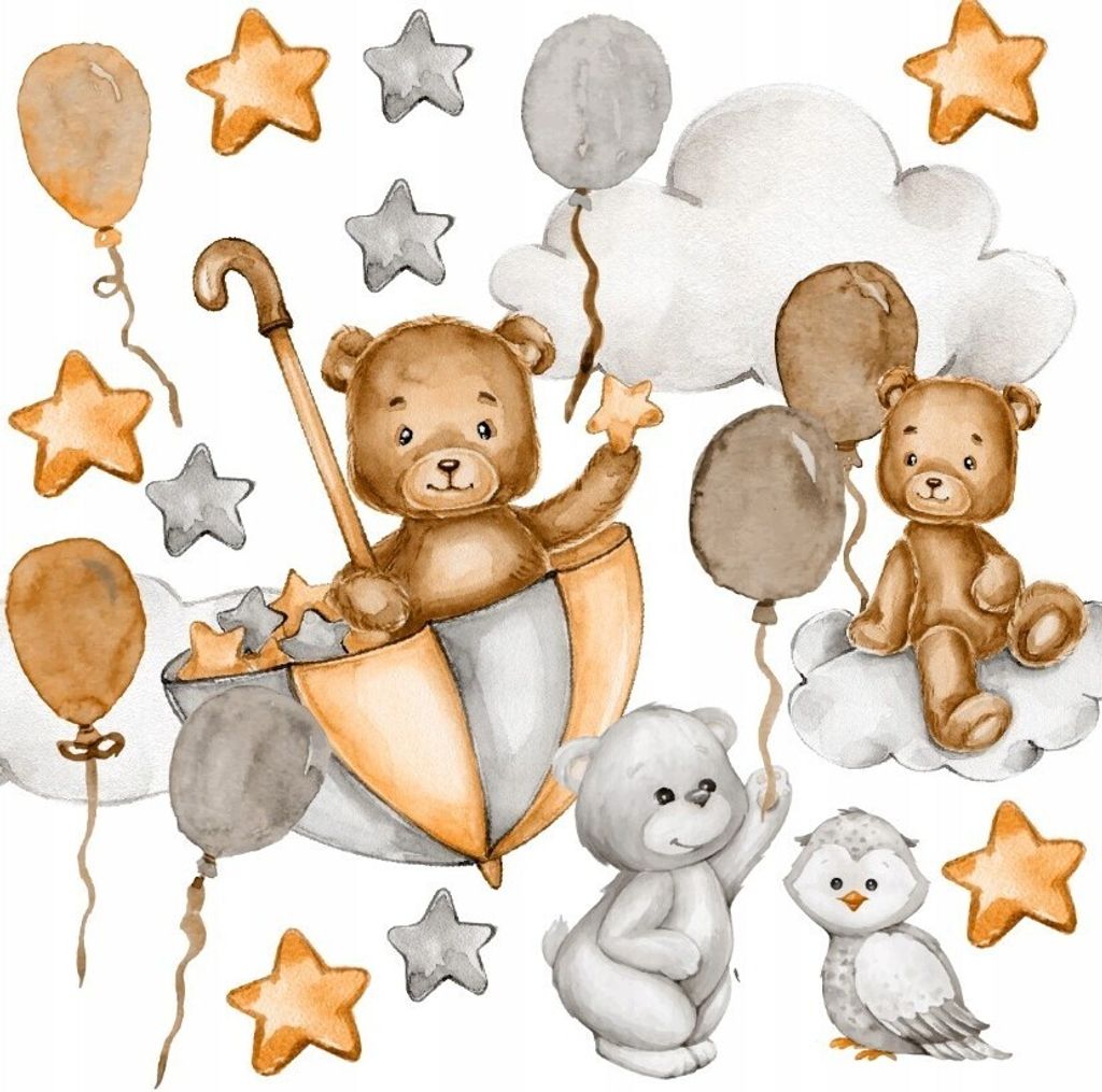 Wandtattoo Bären mit umweltfreundlichen, geruchsneutralen Druckfarben - Wandsticker, Wandaufkleber Kinder 100 x 170 cm