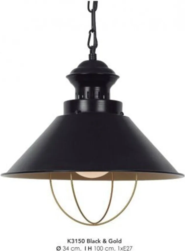Luminaire Plafonnier Style Industriel Noir et Or de 34 cm Casa Padrino