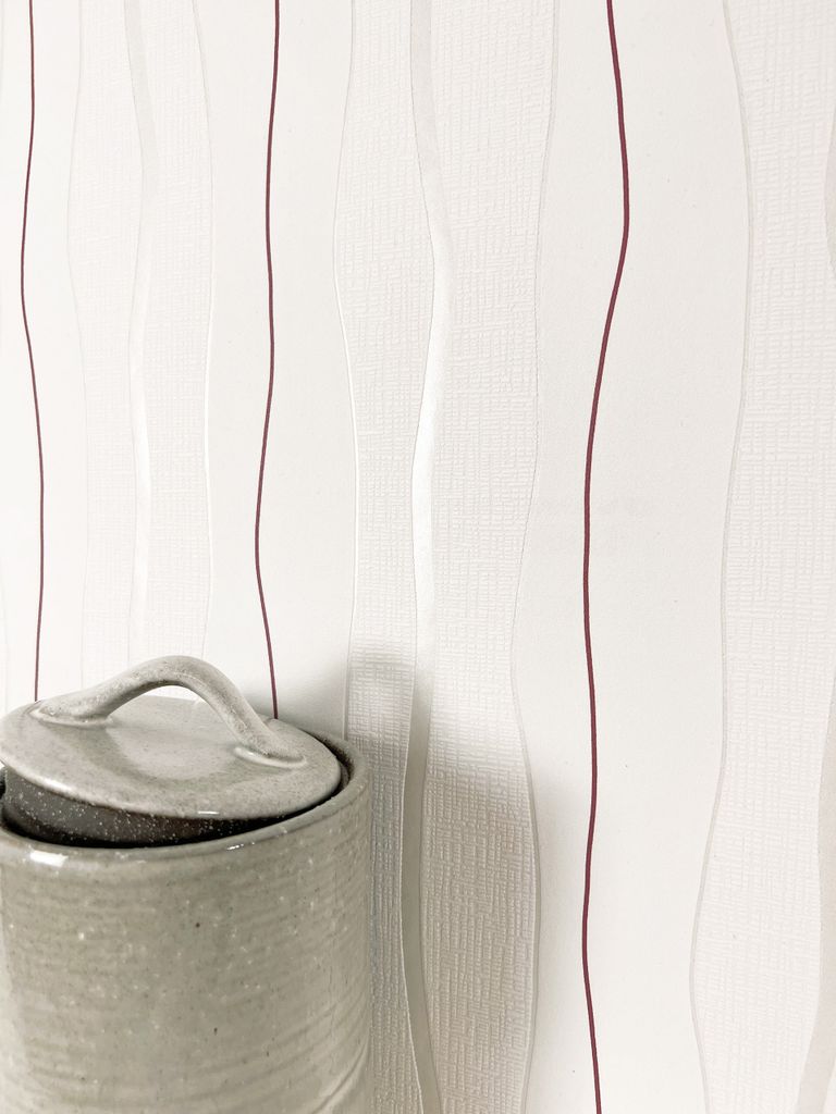 NEWROOM Tapete Weiß Vliestapete Wellen - Streifentapete Streifen Rot Creme Linien Streifen Wellentapete Modern geschwungene Linien