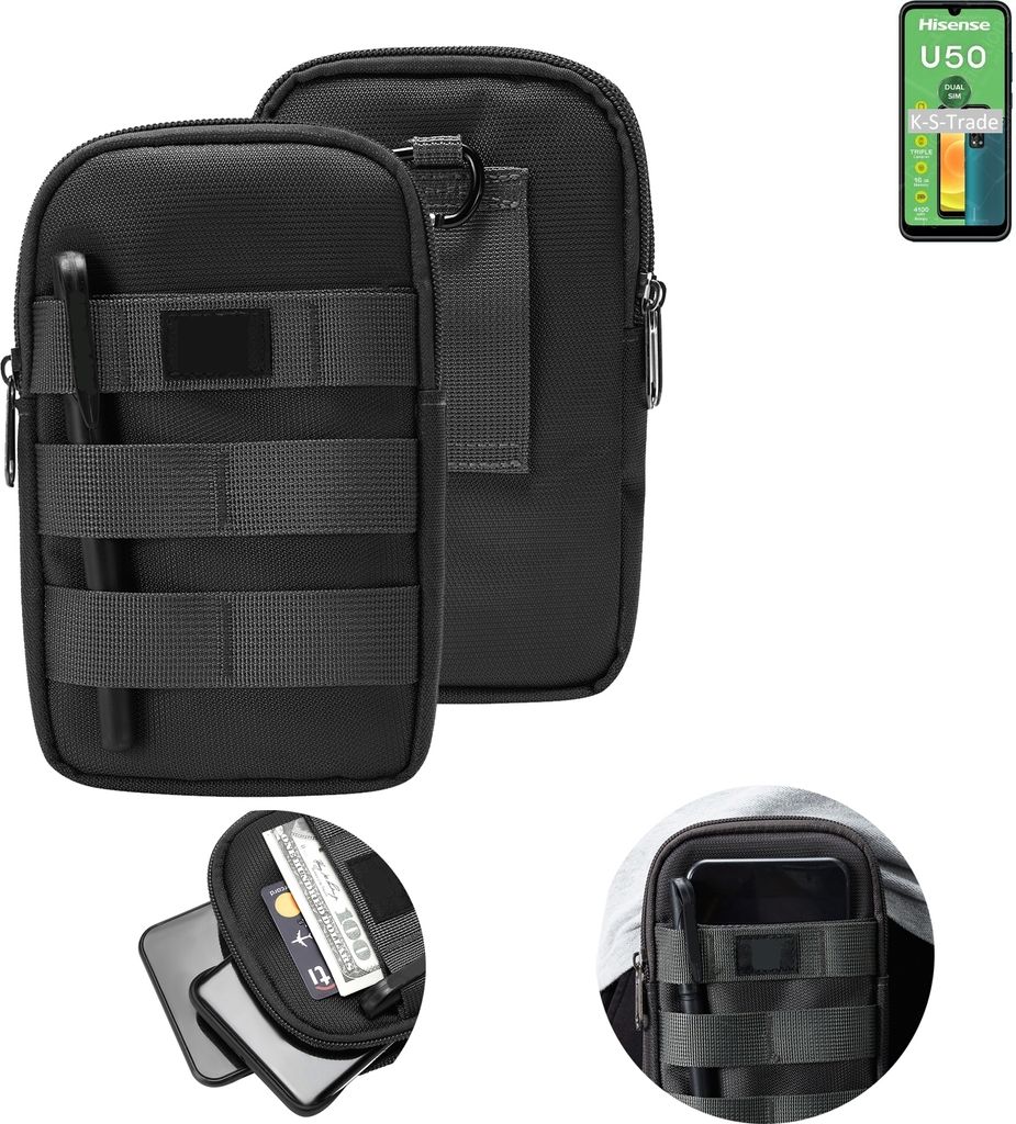 K-S-Trade Holster Gürtel Tasche kompatibel mit HiSense U50 Handy Tasche Schutz Hülle dunkel-grau viele Fächer, 1x