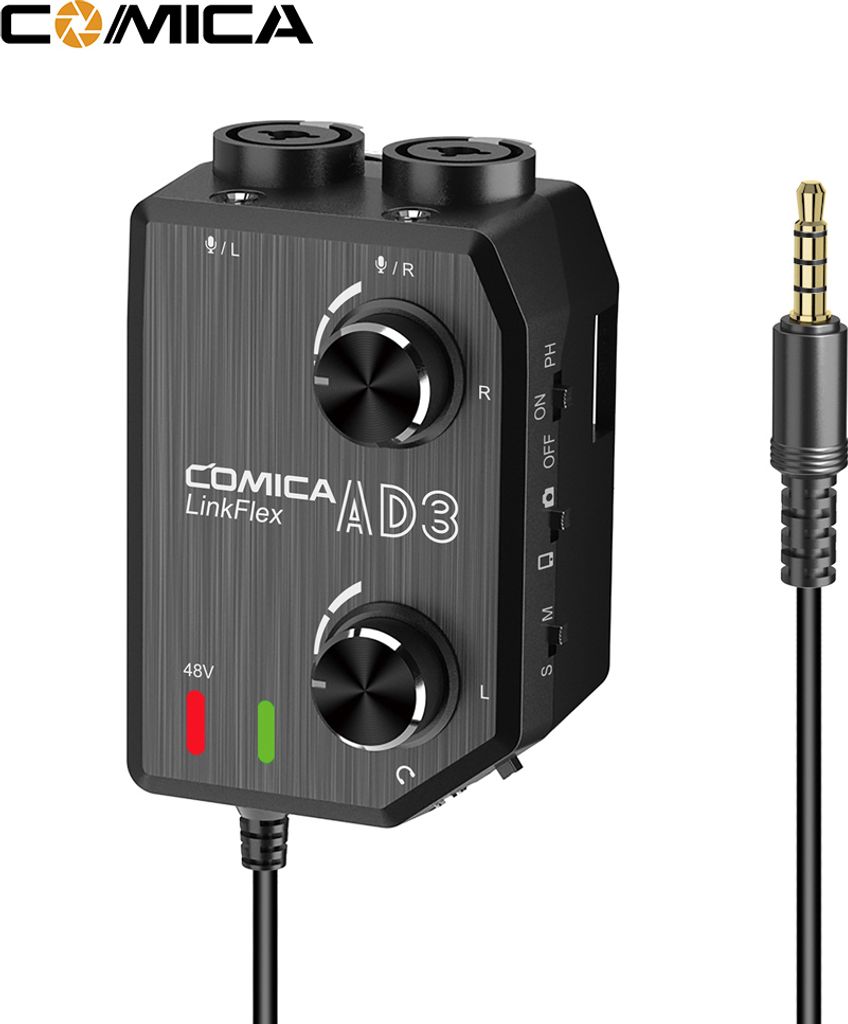 CoMica LINKFLEX AD3 Zweikanaliger XLR / 3,5 mm / 6,35 mm - 3,5 mm Audio-Vorverstaerker-Mixer / Adapter / Schnittstelle fuer 3,5 mm DSLR-Kameras und...