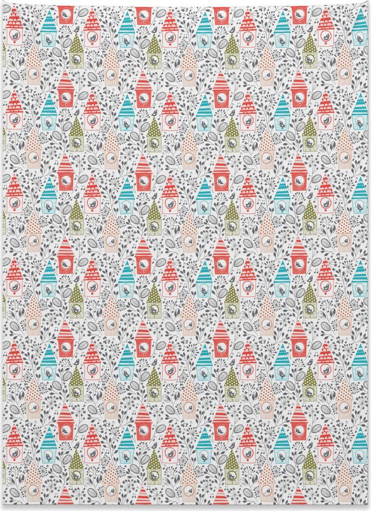 Abakuhaus Frühling Wandteppich, Blumen-Skizzen-Vogelhäuser aus Weiches Mikrofaser Stoff Kein Verblassen Klare Farben Waschbar, 110 x 150 cm, Mehr...