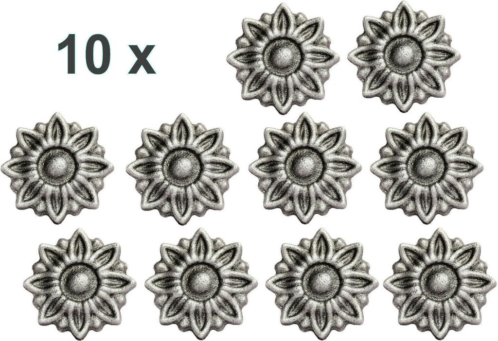 UHRIG 10x Kleine Blüte Ø 56mm, massive Stahl Zierblume, Schmiedeeisen für Geländer, Zaun uvm.
