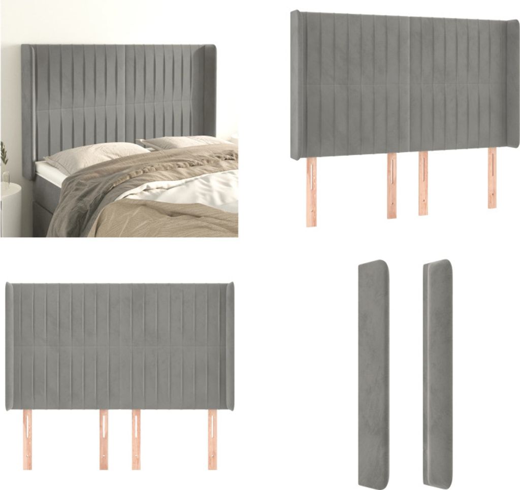 vidaXL Kopfteil mit Ohren Hellgrau 147x16x118/128 cm Samt - Kopfteil - Kopfteile - Bett-Kopfteil - Bettkopfteil