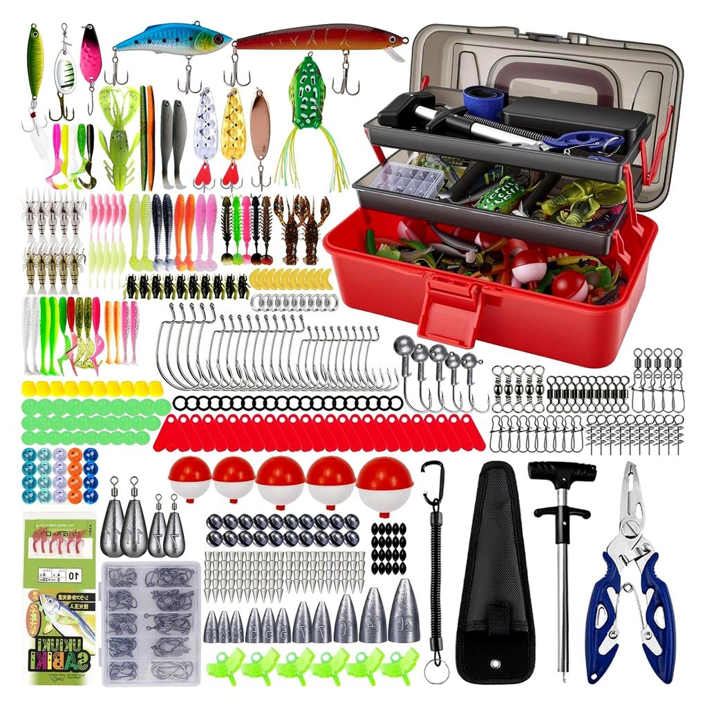 460 Teile Angelzubehör, Angelköder Set für Zander, Forelle, Barsch, mit Angelkoffer, Haken, Angelköder, 3-Etagen Angelköder Box, geeignet für...