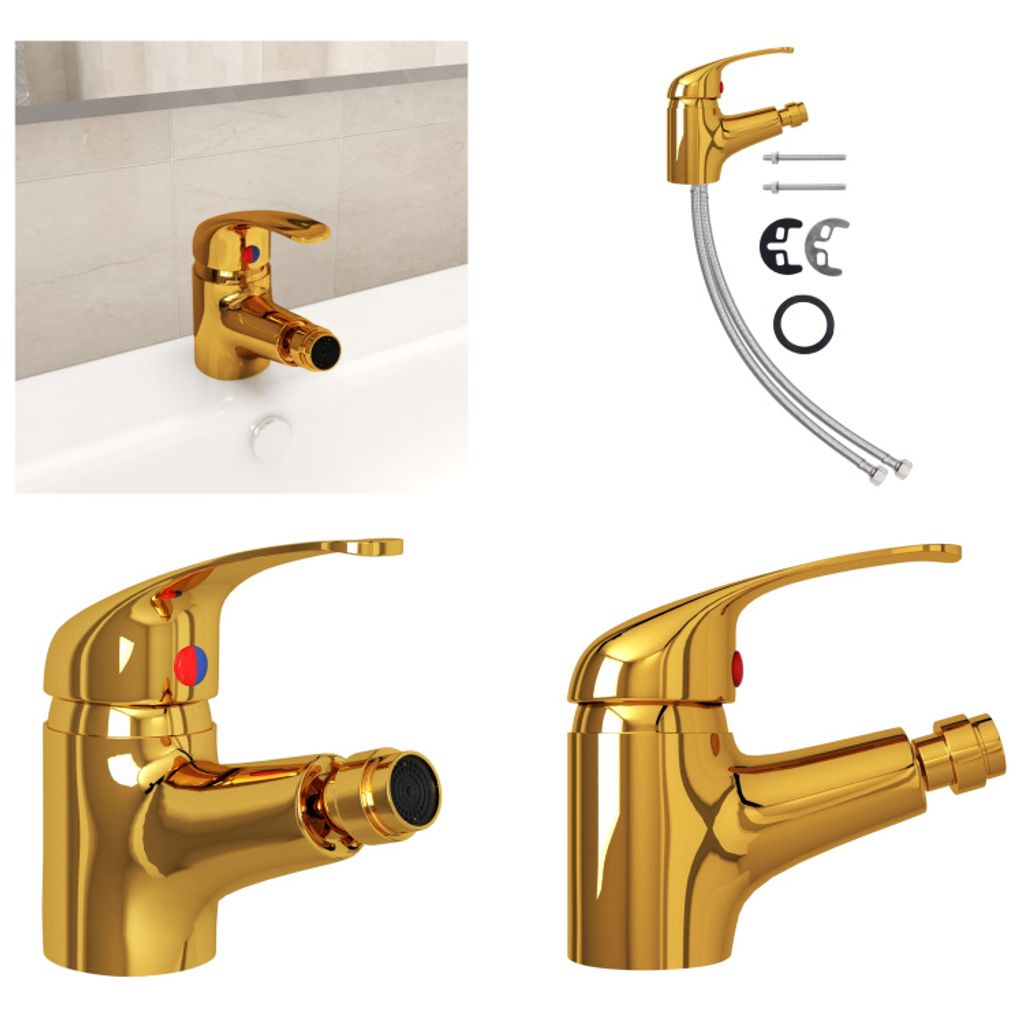 vidaXL Badezimmer Bidet Mischbatterie Golden 13x12 cm - Wasserhahn - Wasserhähne - Mischbatterie - Mischbatterien