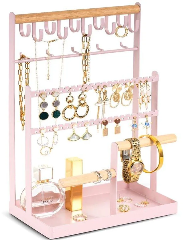 Présentoir bijoux rose avec 15 crochets pour ranger vos colliers
