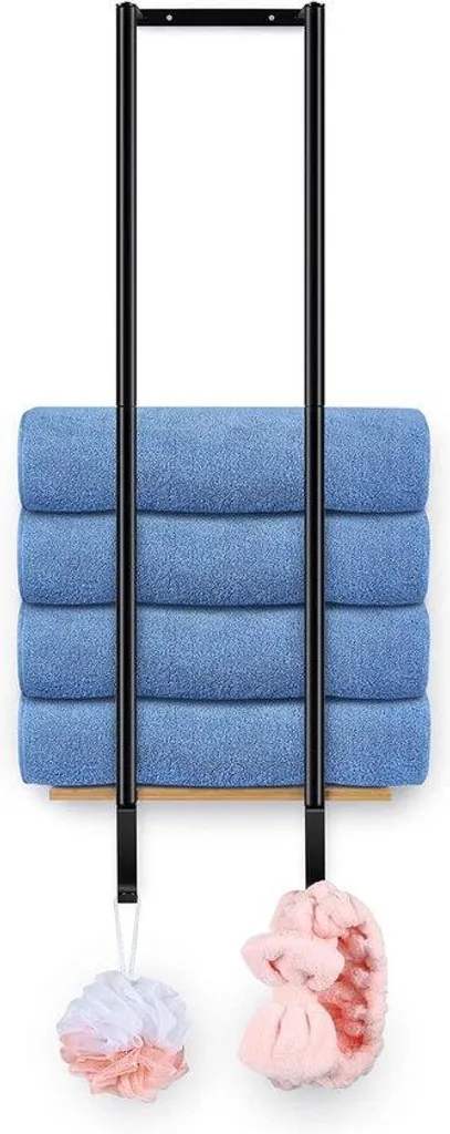 Porte-serviettes inox noir 77 cm antirouille avec 2 crochets de suspension