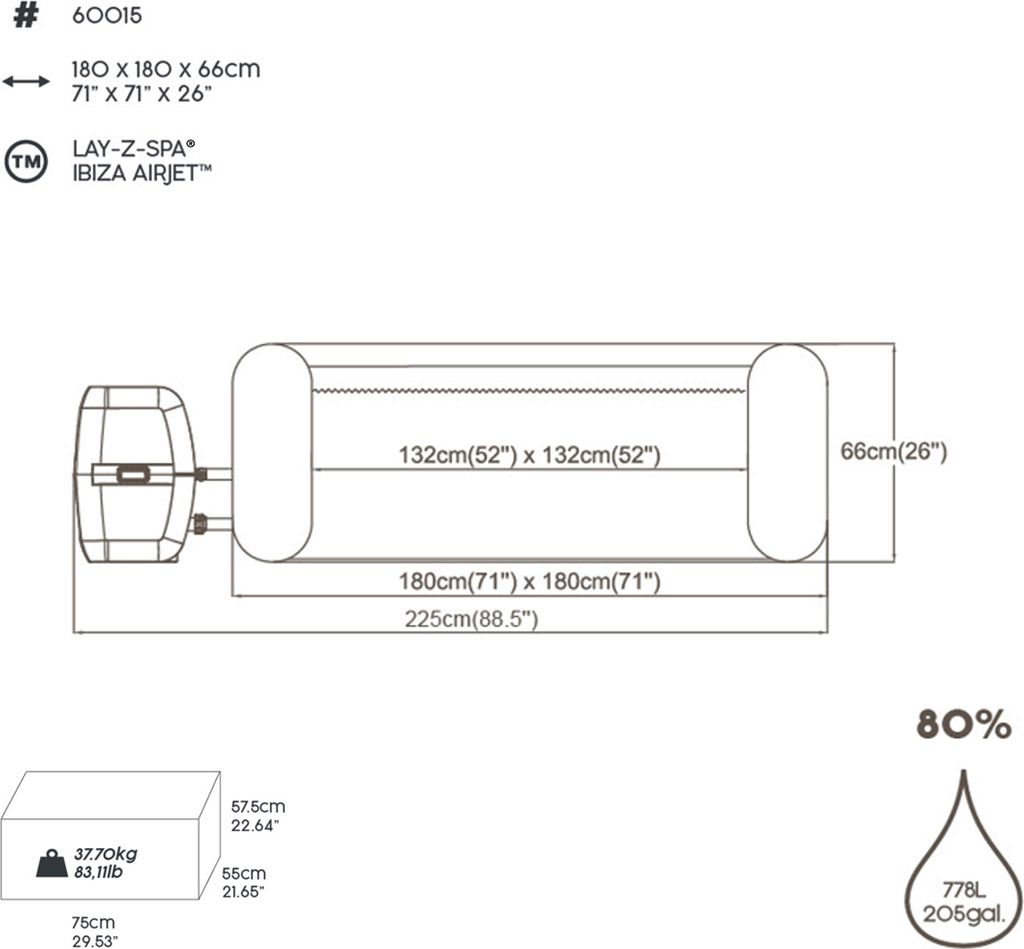 Bestway® LAY-Z-SPA® Whirlpool Ibiza AirJet™ 180 x 180 x 66 Obrázek produktu 5
