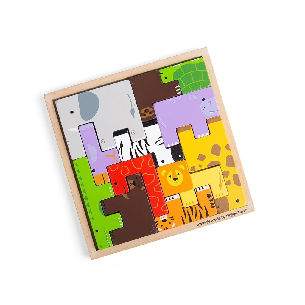 Bigjigs Toys Puzzle Cubes en Bois Animaux du Safari pour Bébé 12 Mois