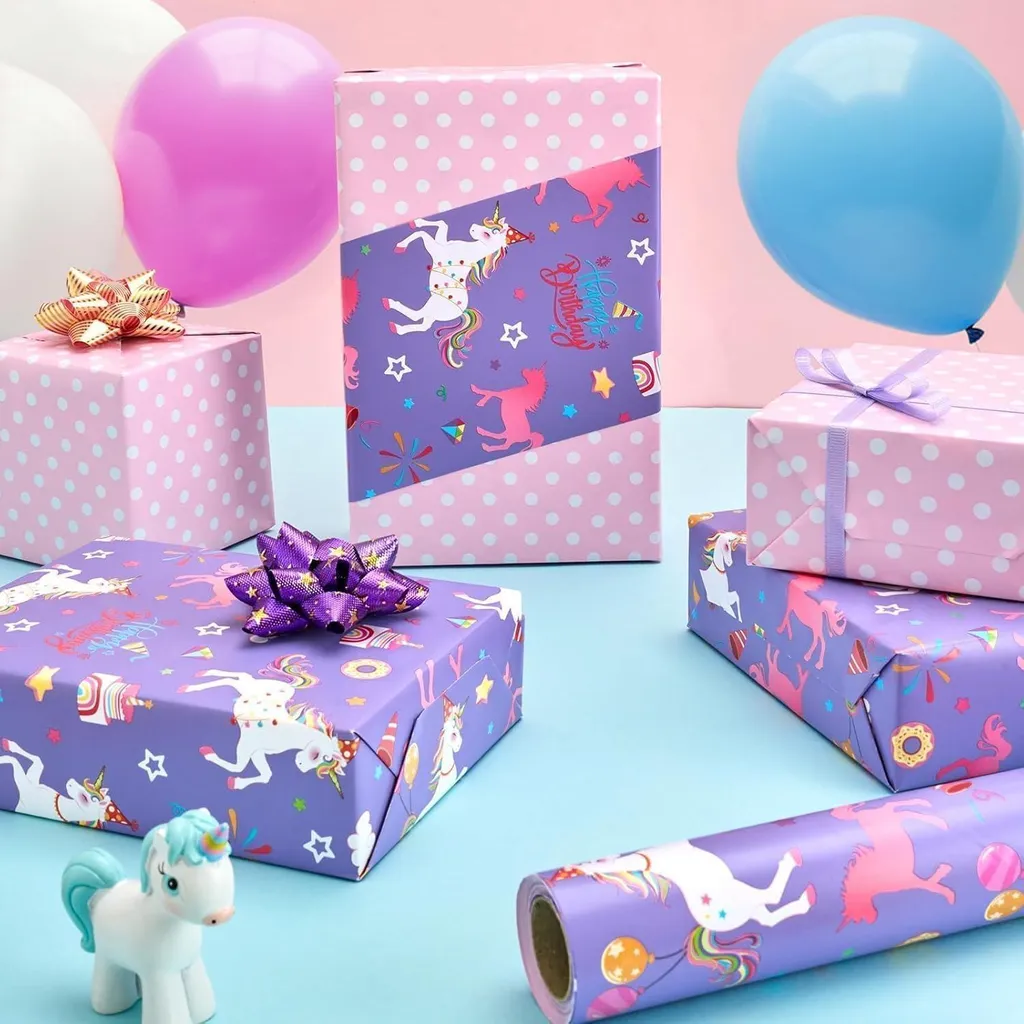 Papier Cadeau Réversible Licorne Double Face de Haute Qualité 43,2cm