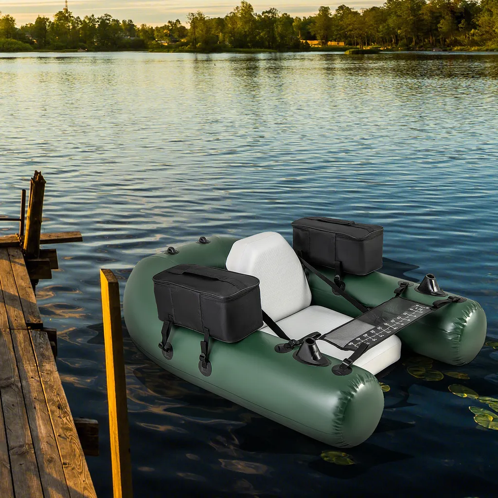 Belly Boat de Pêche avec Dossier Gonflable et Pompe à Pied 157x114x35cm