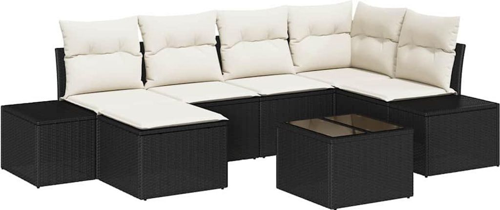 vidaXL Gartensofa-set mit Kissen 7 pcs Schwarz und Creme Poly-Rattan