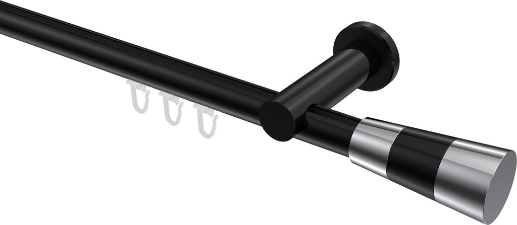 Interdeco Innenlaufstange / Gardinenstange mit Innenlauf Schwarz, Typ Platon Tanara (Konus Bicolor), 20 mm Ø 1-läufig, 480 cm