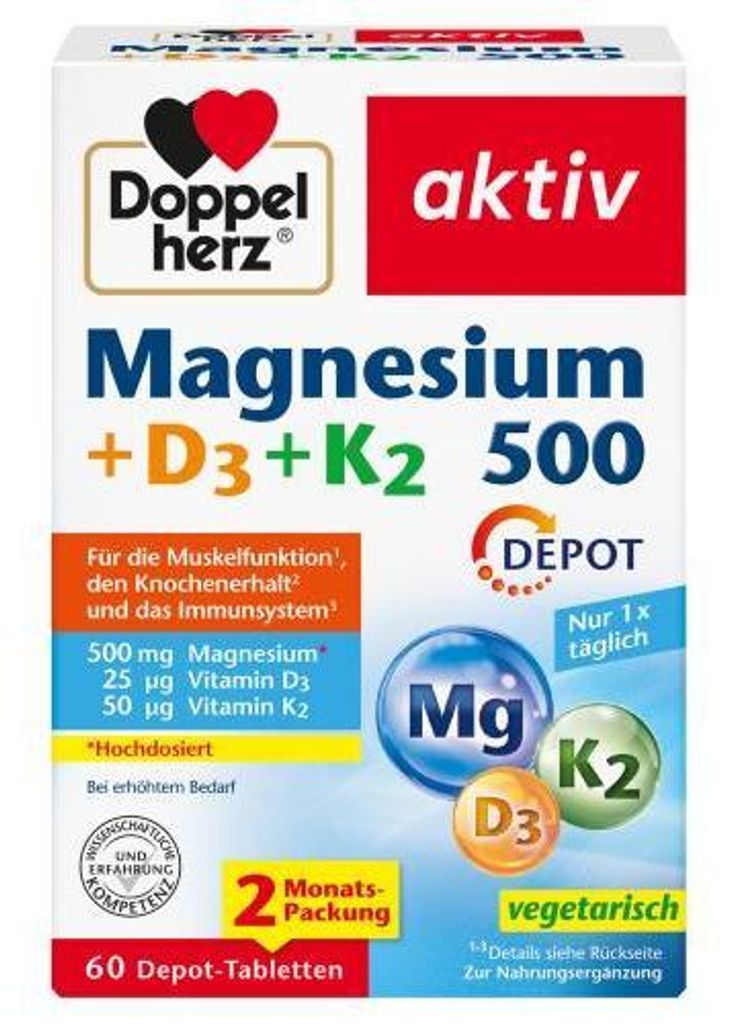 Doppelherz Magnesium 500+D3+K2 Depot Tabletten 60 St