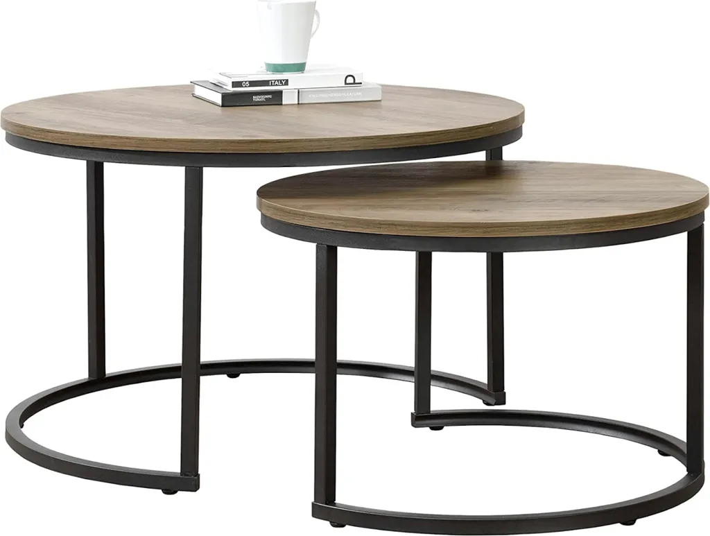 Set 2 Tavolini Christchurch Metallo e Legno Nero | Design Industriale