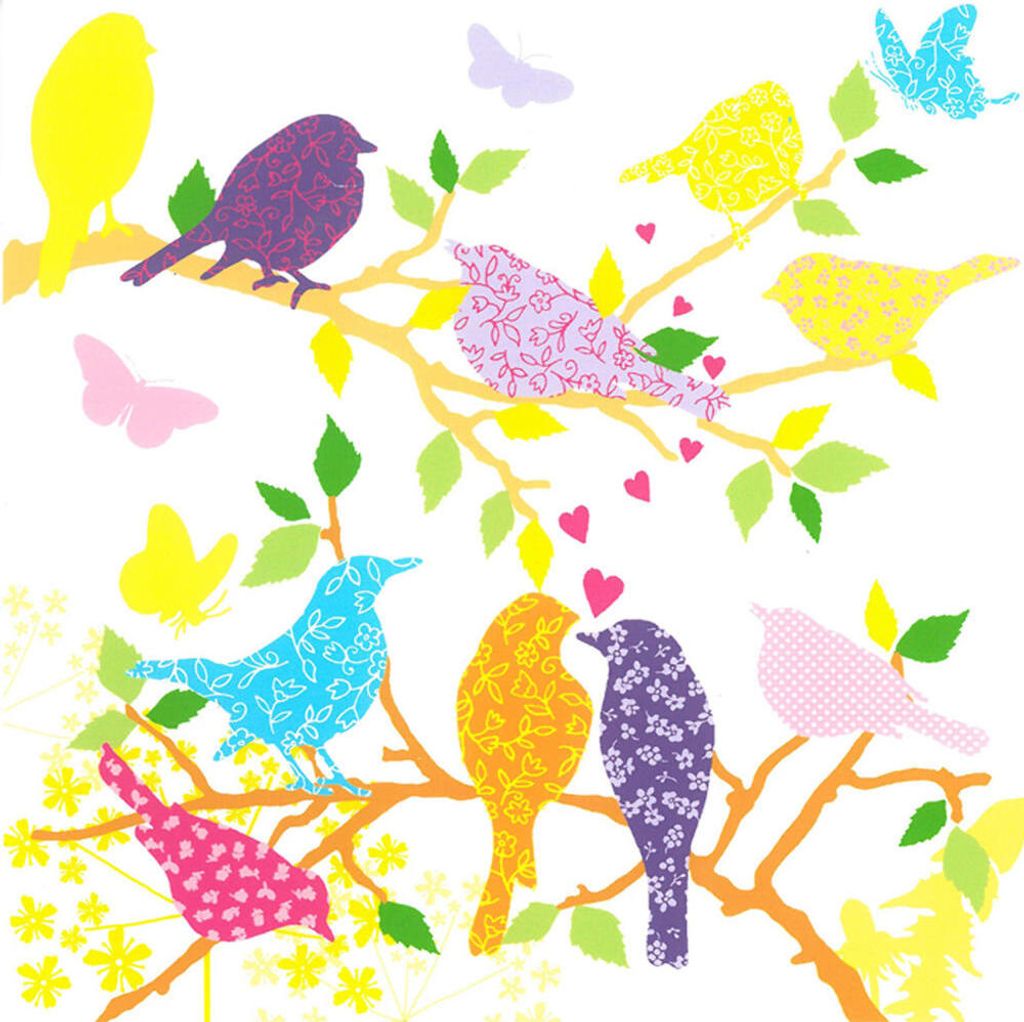 PPD Birds In Love Servietten, 20 Stück, Tischservietten, Tissue, Weiß / Bunt, 33 x 33 cm, 7674