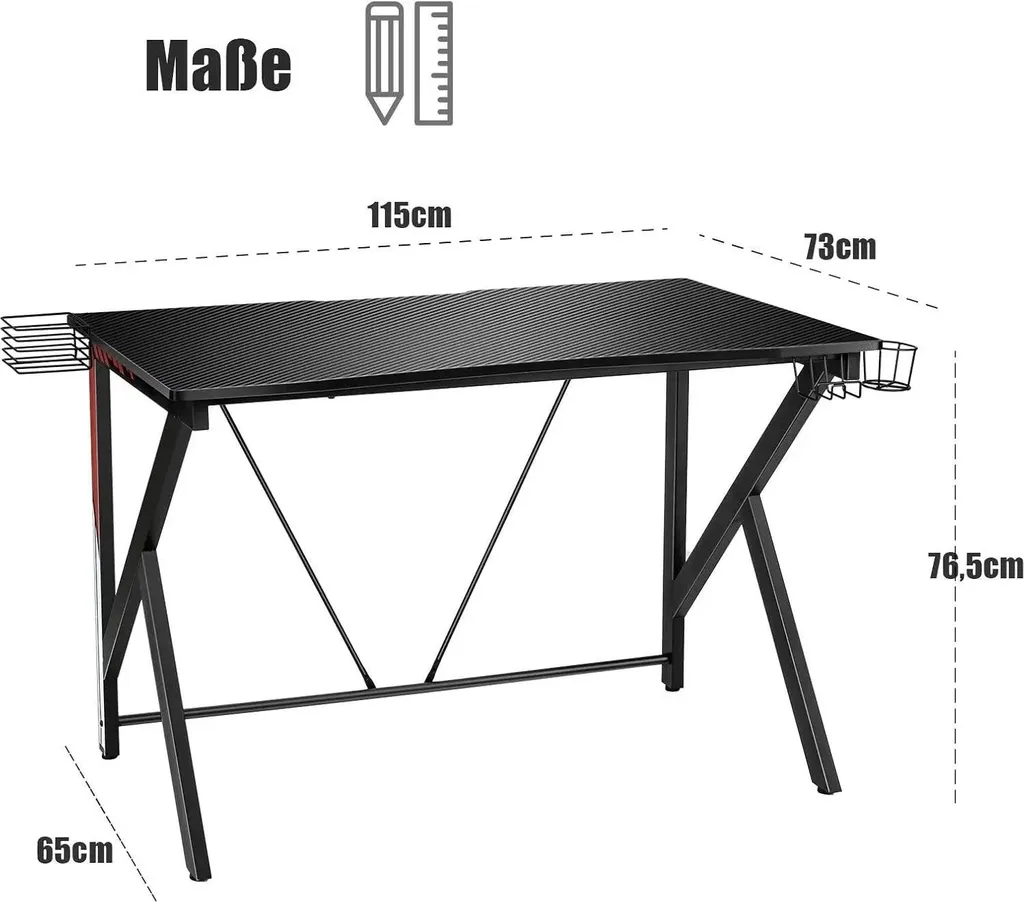 Bureau Gaming Ergonomique 115cm Noir : Setup Complet avec Support Écran