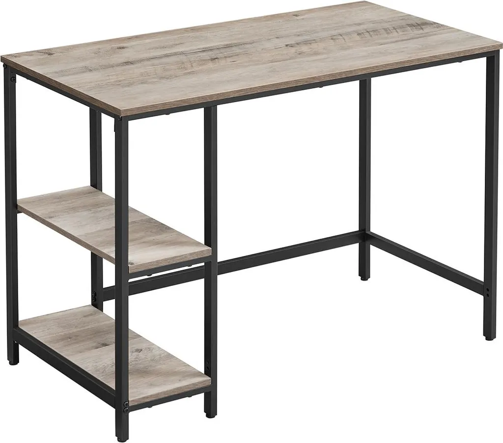 Bureau industriel compact pour gagner de la place avec 2 tablettes bois