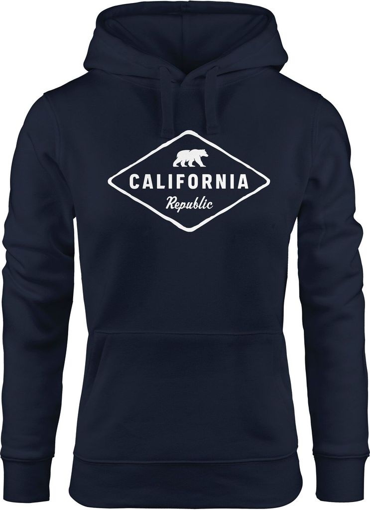 Hoodie Damen California Republic Bear Badge Bär Sunshine State USA Print Aufdruck Fashion Streetstyle Neverless navy L
