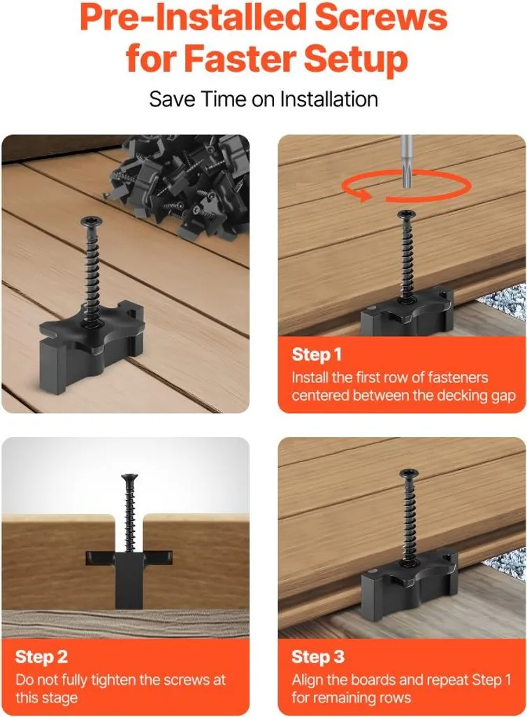 250x Elementi di fissaggio a scomparsa, distanziatori per tavole da decking, clip a T universali in materiale composito e elementi di fissaggio in plastica con viti - ideali per una distanza tra le tavole di 6,5 mm e un'altezza di 10 mm - 5