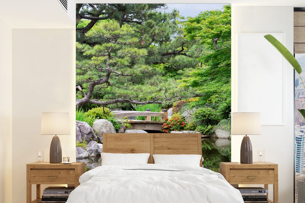 MuchoWow Fototapete für Wohnzimmer oder Schlafzimmer Wandtapete Vinyl Motivtapete Japanisch - Natur - Wasser - Steine - Bäume - 175x240 cm - Sc...