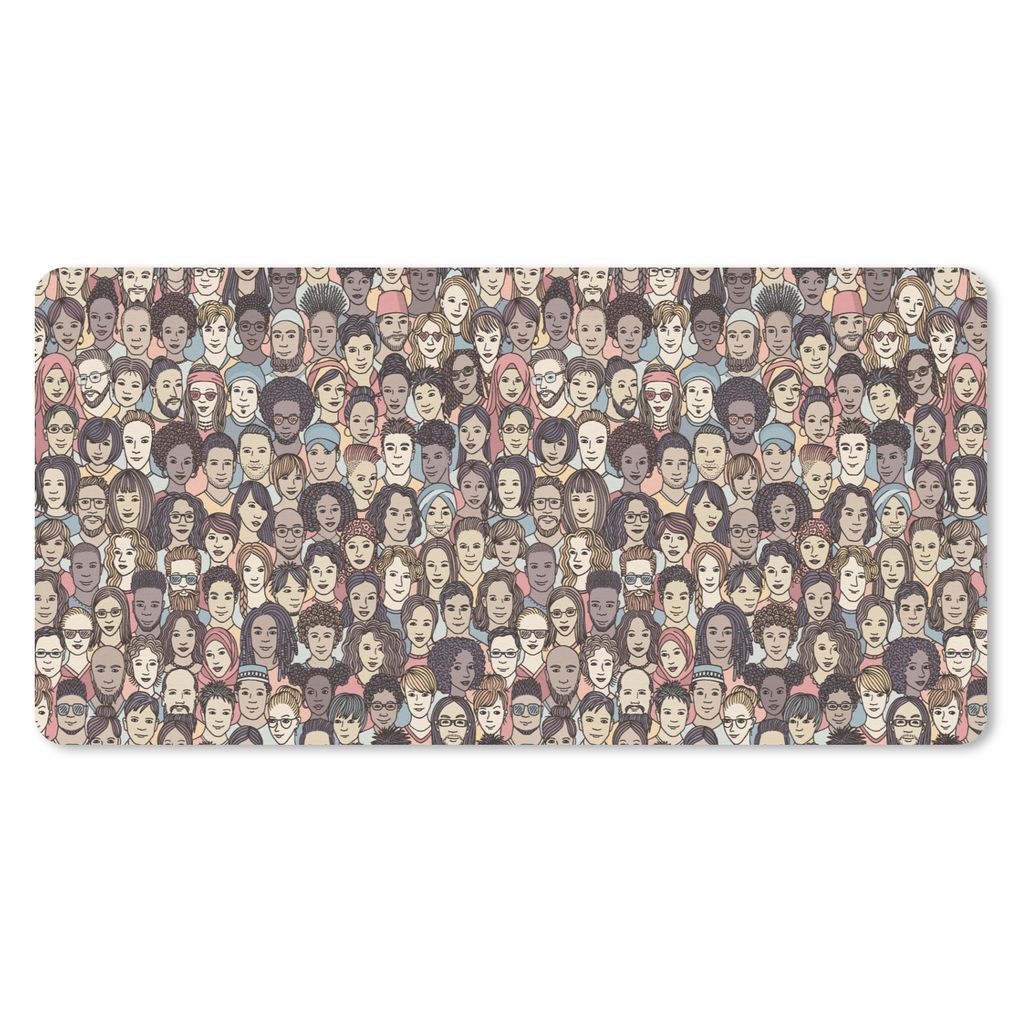 MuchoWow Schreibtischunterlage Vielfalt - Muster - Gesicht 80x40 cm - XXL Mauspad - Gaming Mauspad