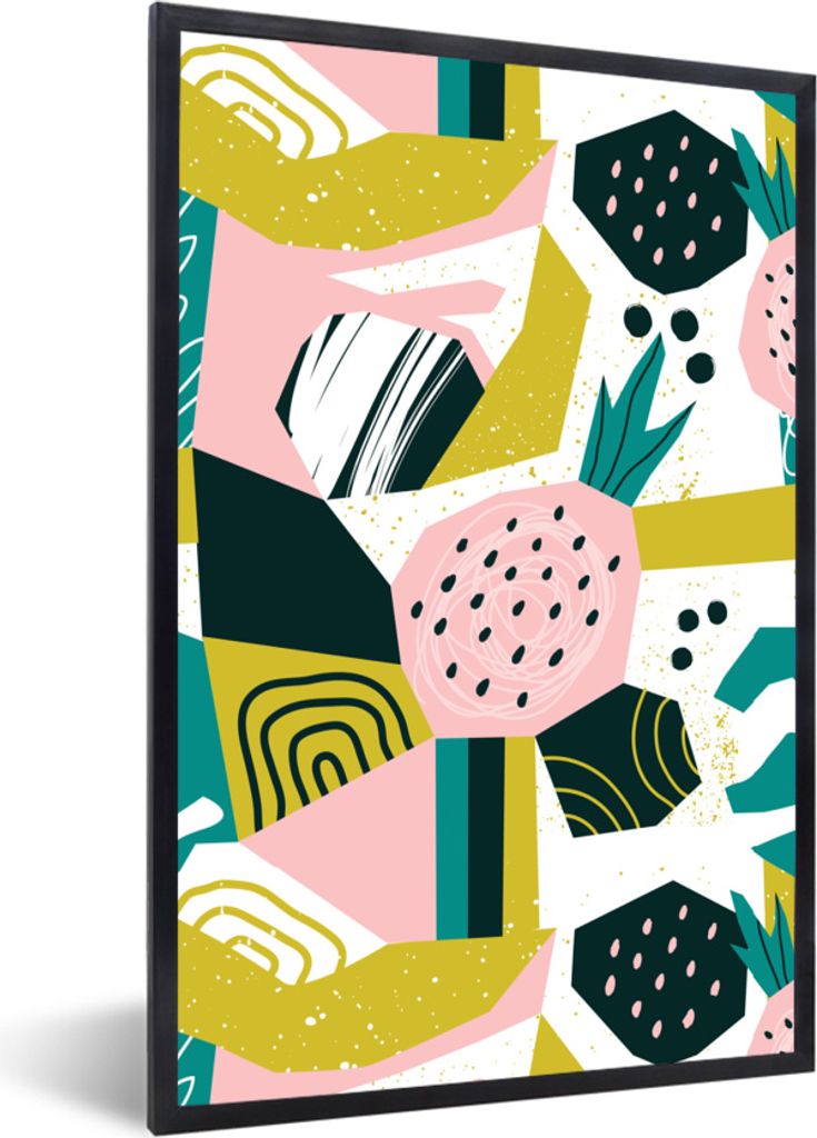 MuchoWow MuchoWow Gerahmtes Poster Rosa - Blau - Schwarz - Muster 40x60 cm - Poster mit zchwarzem Bilderrahmen - Papierdruck - Wandbilder