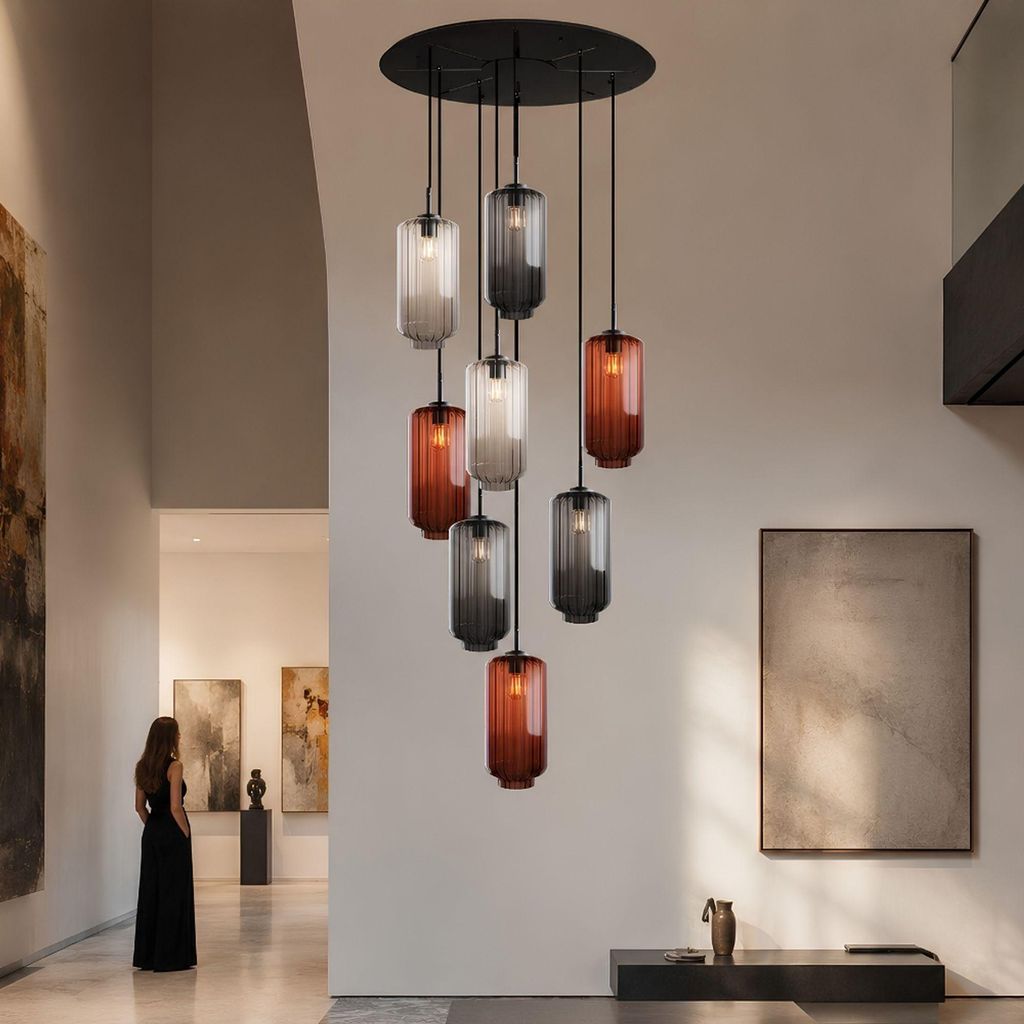 s.luce Velo Galerieleuchte 8-flammig Ø 80cm Baldachin, Ø 18cm Rauch 8-Flammig Zylindrisch, Rund, Länglich