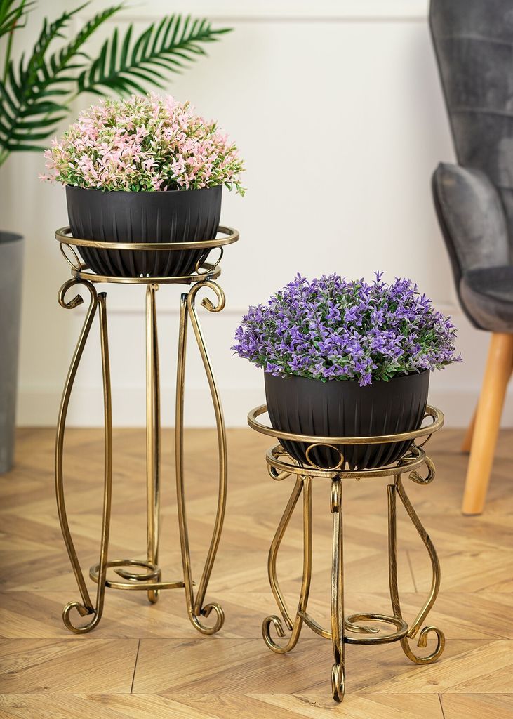 DanDiBo Sgabello Portafiori Con Vaso In Metallo - Altezza 47 Cm, Oro E Grigio, Regolabile, Portata 20 Kg