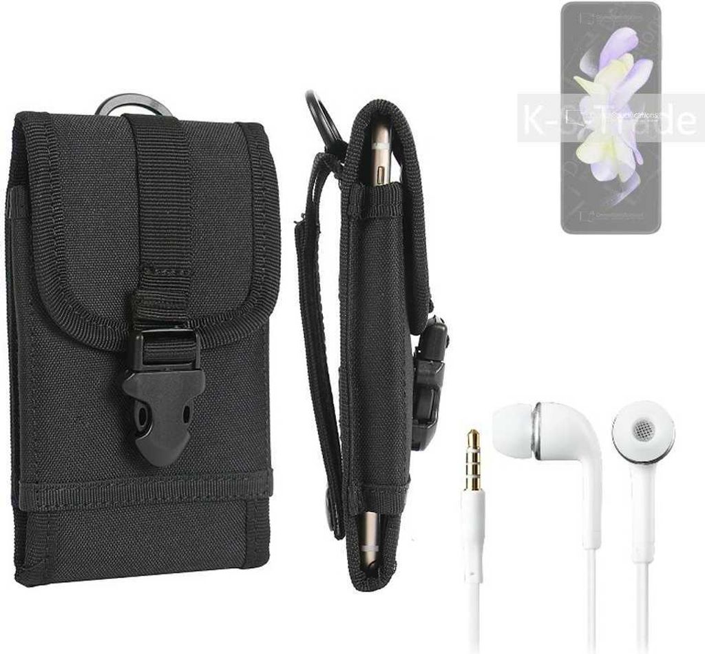 K-S-Trade Holster Schutz Hülle kompatibel mit Samsung Galaxy Z Flip4 Gürteltasche Handy Hülle Tasche outdoor Seitentasche schwarz 1x + Kopfhörer
