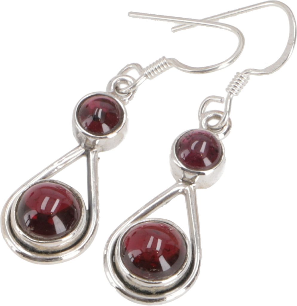 Indische Silberohrringe, Ethno Ohrringe, Boho Ornament Ohrhänger - Granat, Silber-Farben, SterlingSilber, 2*1 cm, Silberohrringe