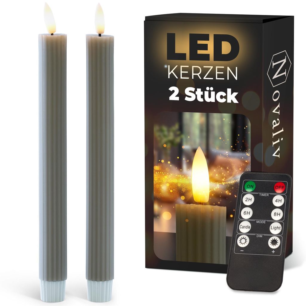 Stabkerzen LED mit Timer TAUPE GRAU 2er indoor mit Timer Produktbild 