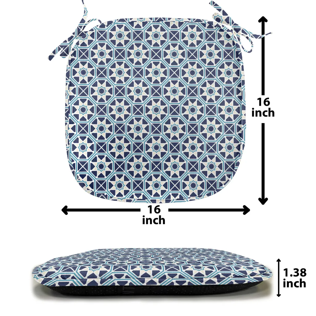 ABAKUHAUS Cuscini stellati per sedie da sala da pranzo, motivi folcloristici marocchini, cuscini decorativi impermeabili con cinturini per sedie da cucina, 40 cm x 40 cm - confezione da 12, blu scuro, beige e acquamarina - 2