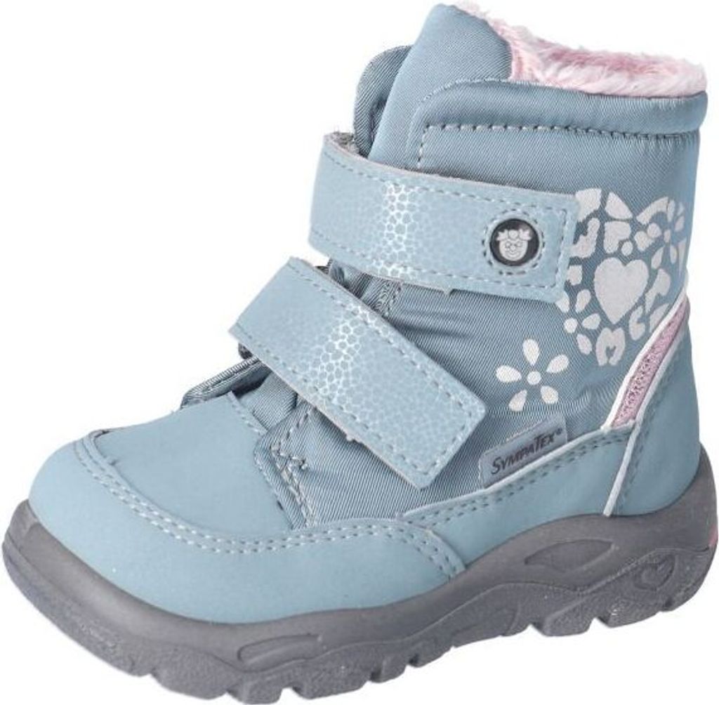 RICOSTA Boots JANA von PEPINO mit lustigem Herzmotiv HighTech/Textil Klettverschluss Lammwollfutter Mädchen Arctic Hellblau/Rosa Größe 23
