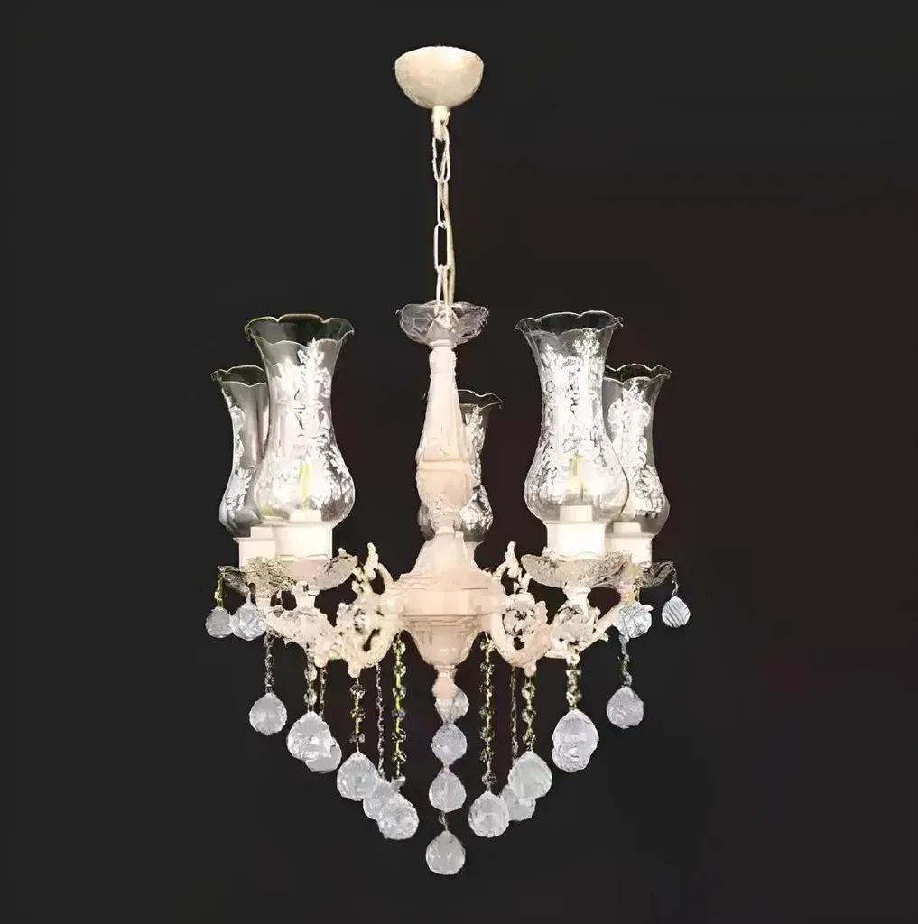 Lustre classique plafonnier beige cristal suspensions design chic E14