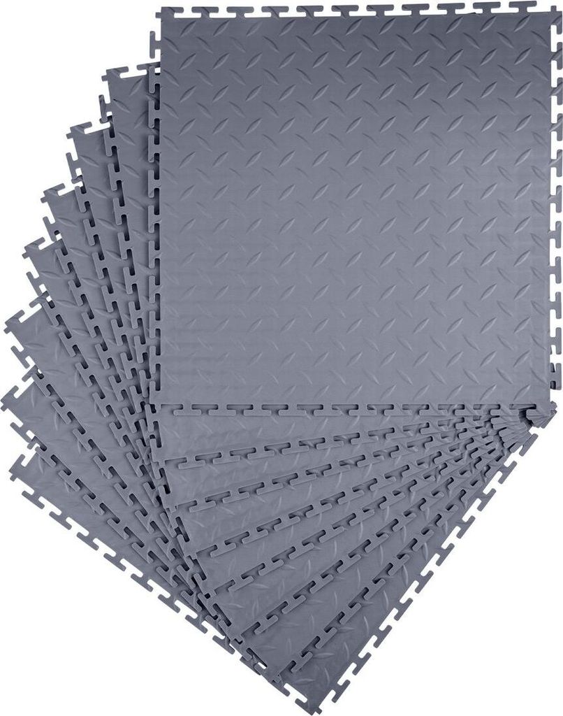 Garage Floor Tiles Interlocking, 8 Pack 513 x 513 x 5 mm Interlocking Modular Garage Flooring Tiles, Diamond Plate Slip-Resistant PVC Mats for Work...