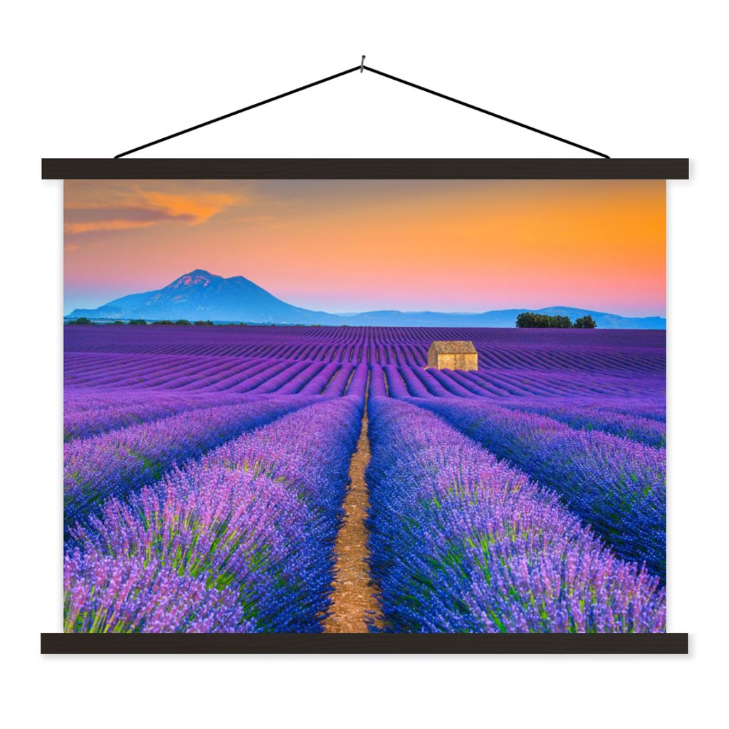 MuchoWow Textilposter Lavendel - Lila - Blumen 150x113 cm mit holzfarbenen Rahmen - Poster