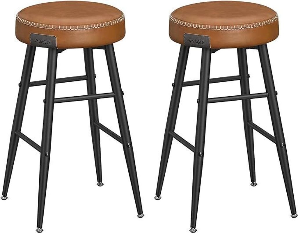VASAGLE Echo Collection Barhocker, 2er Set, Barhocker, Küchenstühle, Kunstleder, 63 cm hoch, für Küche, Esszimmer, einfache Montage, karamellbraun