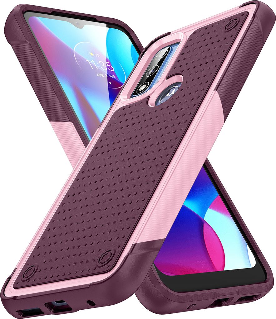 Für Motorola G Pure / Moto G Power (2022) Hülle Militärqualität Stoßfest Hybrid 2 in 1 Hart PC Weich TPU Handyhülle Pink Rot