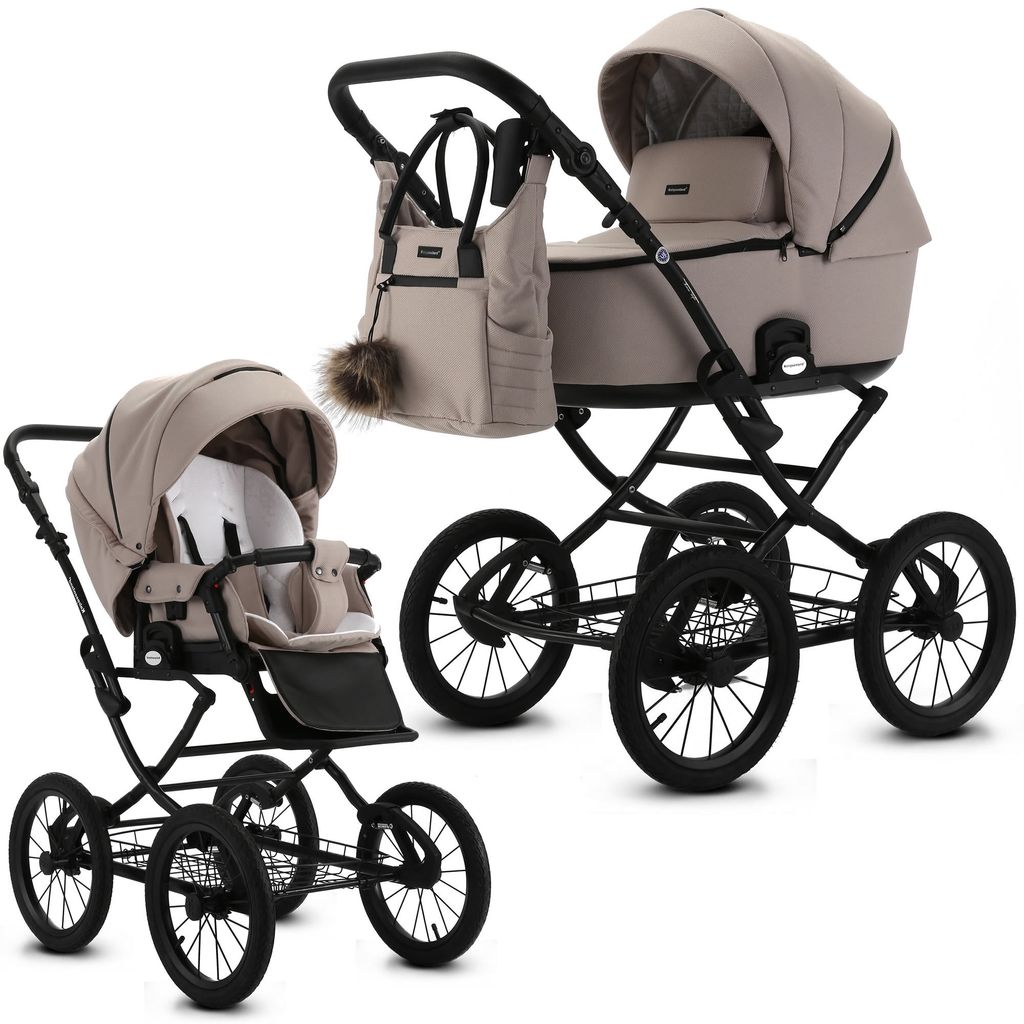 Knirpsenland Retro Style 2.0 Kombi Kinderwagen mit Babywanne und Sportwagenaufsatz 2in1 Cappuccino