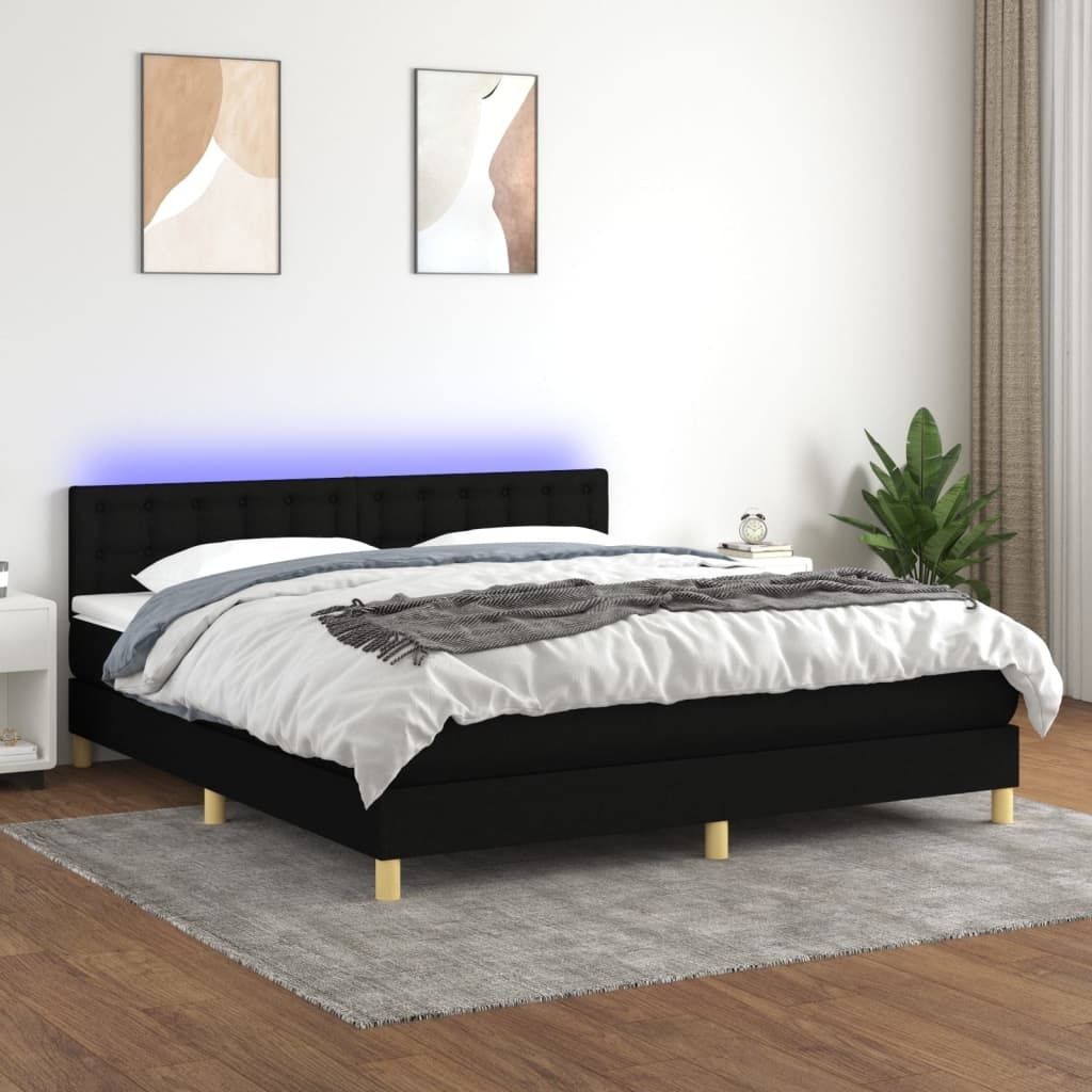 The Living Store Boxspringbett mit Matratze & LED Schwarz 180x200 cm Stoff