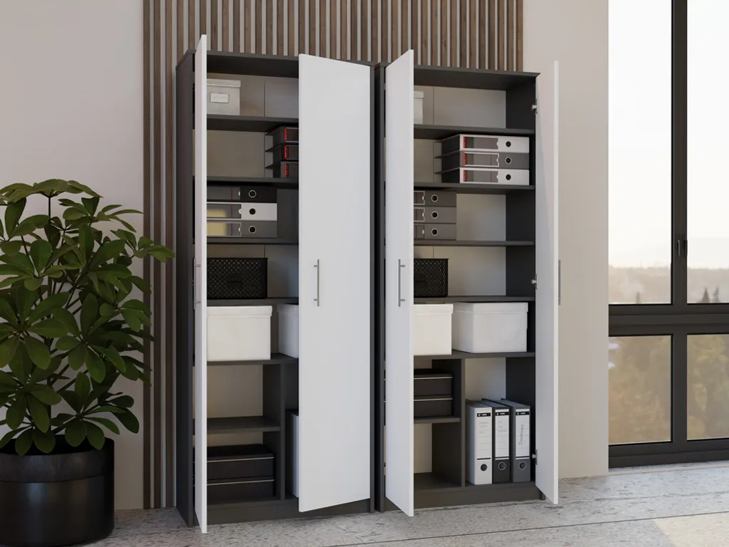 Bibliothèque de bureau RAINER bicolore anthracite blanc en bois robuste - 5