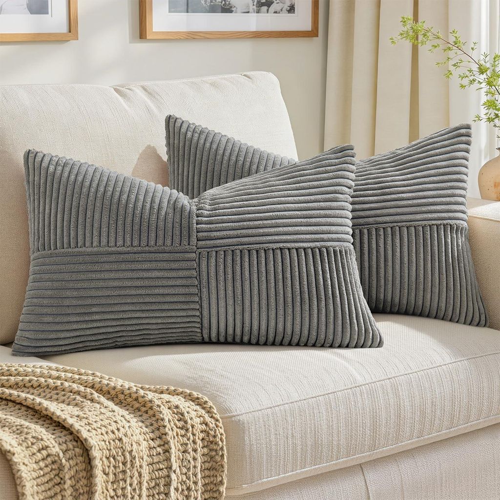 Kissenbezug 30x50 cm, dunkelgrauer Cord, dekoratives Kissen für Sofa, Kissenbezug, Patchwork-Cord-Dekorationskissen für Sofa, Wohnaccessoire