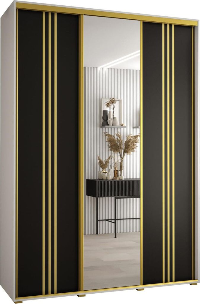 MEBLE KRYSPOL Davos 7 Schrank, drei Türen - 235,2x170x45 cm - Weiß Schwarz Gold