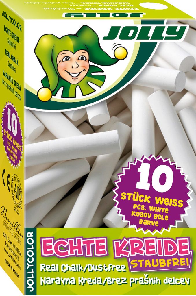 Jolly 8300-0001 Color Tafelkreide Kreide, in Kartonschachtel, weiß (10er Pack)