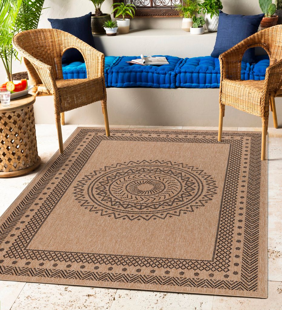 In& Outdoor Teppich Wetterfest Modern Design Natur für Küche Balkon Terrasse Garten auch Wohnzimmer Teppich, Größe: 240 x 340 cm, Farbe: Schwarz-4